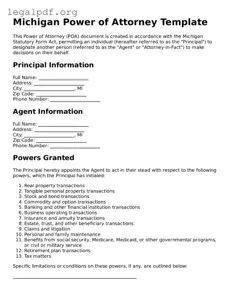 Valid  Power of Attorney Template for Michigan