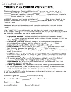 Blank Vehicle Repayment Agreement Document