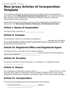 Valid  Articles of Incorporation Template for New Jersey