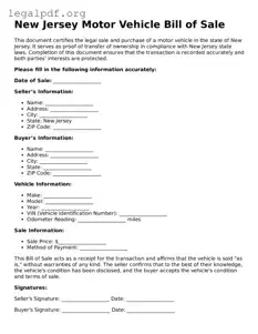 Valid  Motor Vehicle Bill of Sale Template for New Jersey