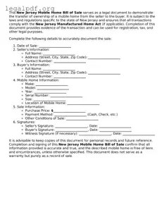 Valid  Mobile Home Bill of Sale Template for New Jersey