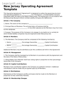 Valid  Operating Agreement Template for New Jersey