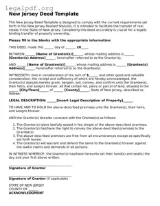 Valid  Deed Template for New Jersey