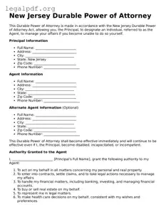 Valid  Durable Power of Attorney Template for New Jersey