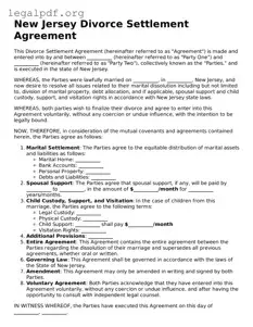 Valid  Divorce Settlement Agreement Template for New Jersey