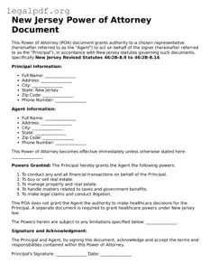 Valid  Power of Attorney Template for New Jersey
