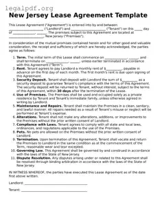 Valid  Lease Agreement Template for New Jersey