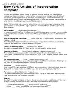 Valid  Articles of Incorporation Template for New York