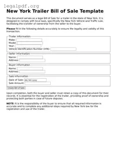 Valid  Trailer Bill of Sale Template for New York