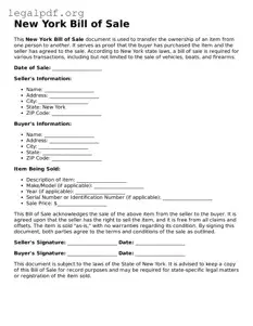 Valid  Bill of Sale Template for New York
