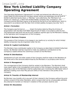 Valid  Operating Agreement Template for New York