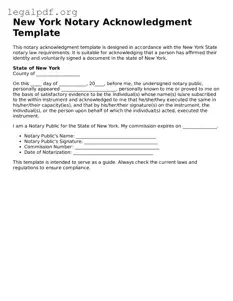Valid  Notary Acknowledgement Template for New York