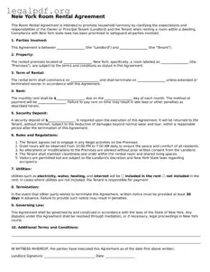 Valid  Room Rental Agreement Template for New York