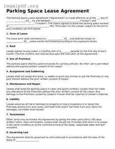 Blank Parking Space Lease Agreement Document
