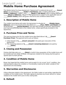 Blank Mobile Home Purchase Agreement Document