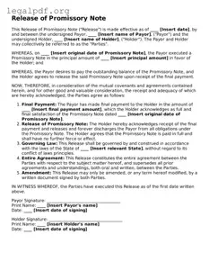 Blank Release of Promissory Note Document