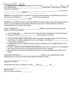 Blank Single Status Affidavit Document