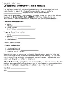 Blank Conditional Contractor’s Lien Release Document