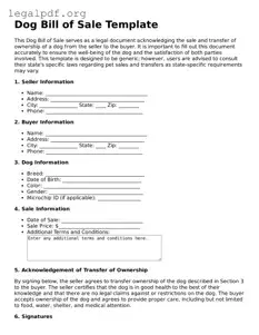 Blank Dog Bill of Sale Document