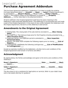Blank Purchase Agreement Addendum Document