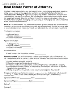 Blank Real Estate Power of Attorney Document