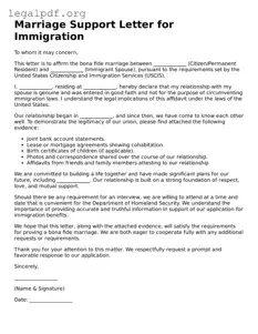 Blank Marriage Support Letter for Immigration Document