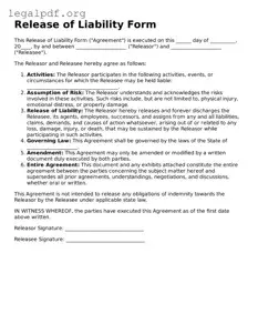 Blank Release of Liability Document