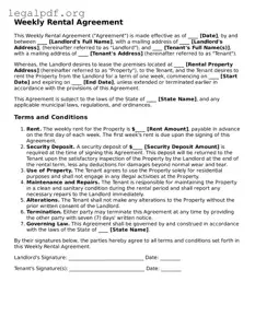 Blank Weekly Rental Agreement Document