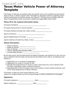 Valid  Motor Vehicle Power of Attorney Template for Texas