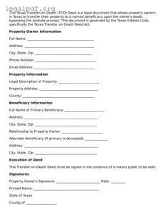 Valid  Transfer-on-Death Deed Template for Texas