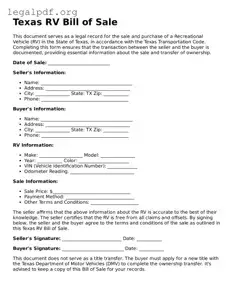 Valid  RV Bill of Sale Template for Texas