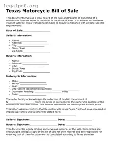 Valid  Motorcycle Bill of Sale Template for Texas