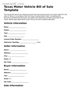 Valid  Motor Vehicle Bill of Sale Template for Texas