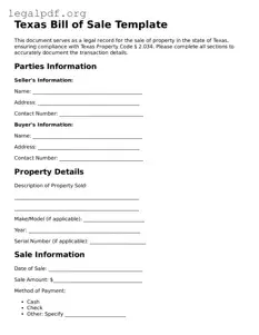 Valid  Bill of Sale Template for Texas