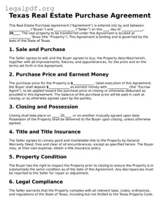 Valid  Real Estate Purchase Agreement Template for Texas