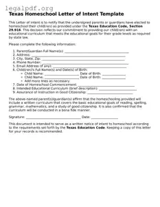 Valid  Homeschool Letter of Intent Template for Texas