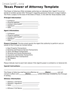 Valid  Power of Attorney Template for Texas