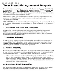 Valid  Prenuptial Agreement Template for Texas