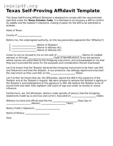 Valid  Self-Proving Affidavit Template for Texas