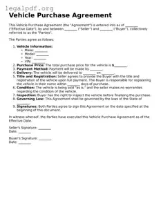 Blank Vehicle Purchase Agreement Document