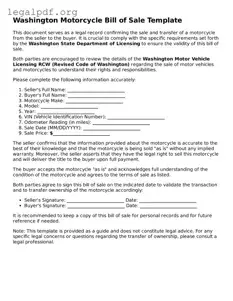 Valid  Motorcycle Bill of Sale Template for Washington