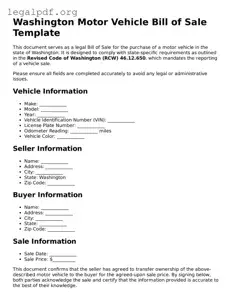 Valid  Motor Vehicle Bill of Sale Template for Washington
