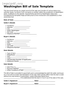 Valid  Bill of Sale Template for Washington
