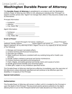 Valid  Durable Power of Attorney Template for Washington