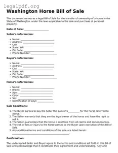 Valid  Horse Bill of Sale Template for Washington