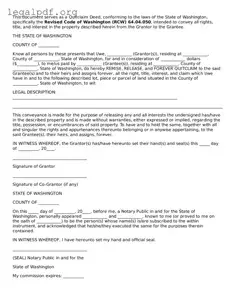 Valid  Quitclaim Deed Template for Washington