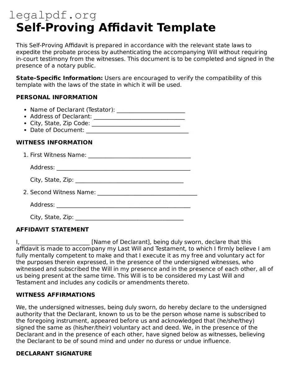 Blank Self-Proving Affidavit Document