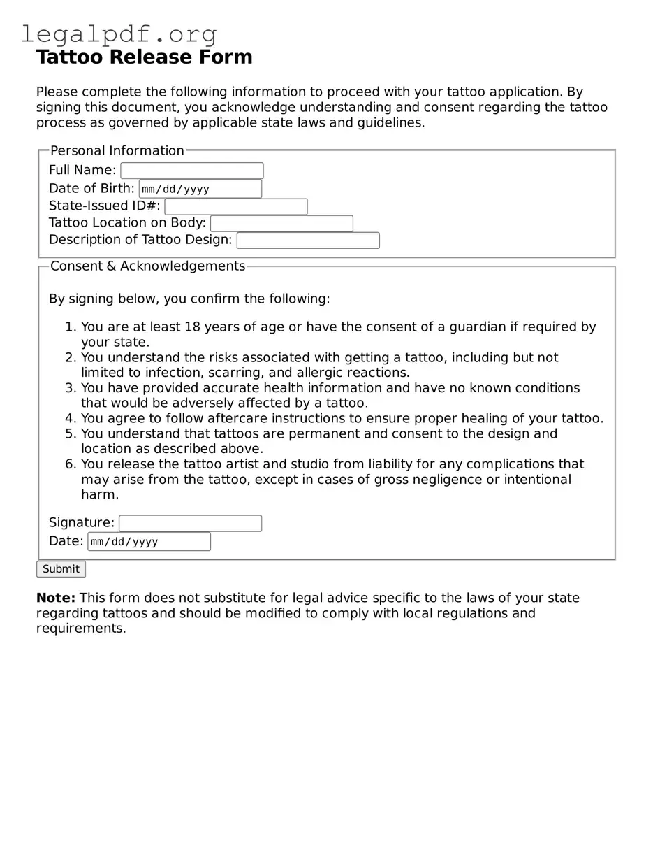 Blank Tattoo Release Document