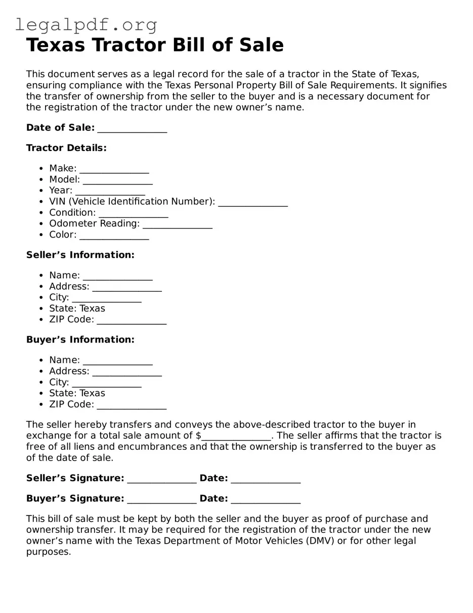 Valid  Tractor Bill of Sale Template for Texas