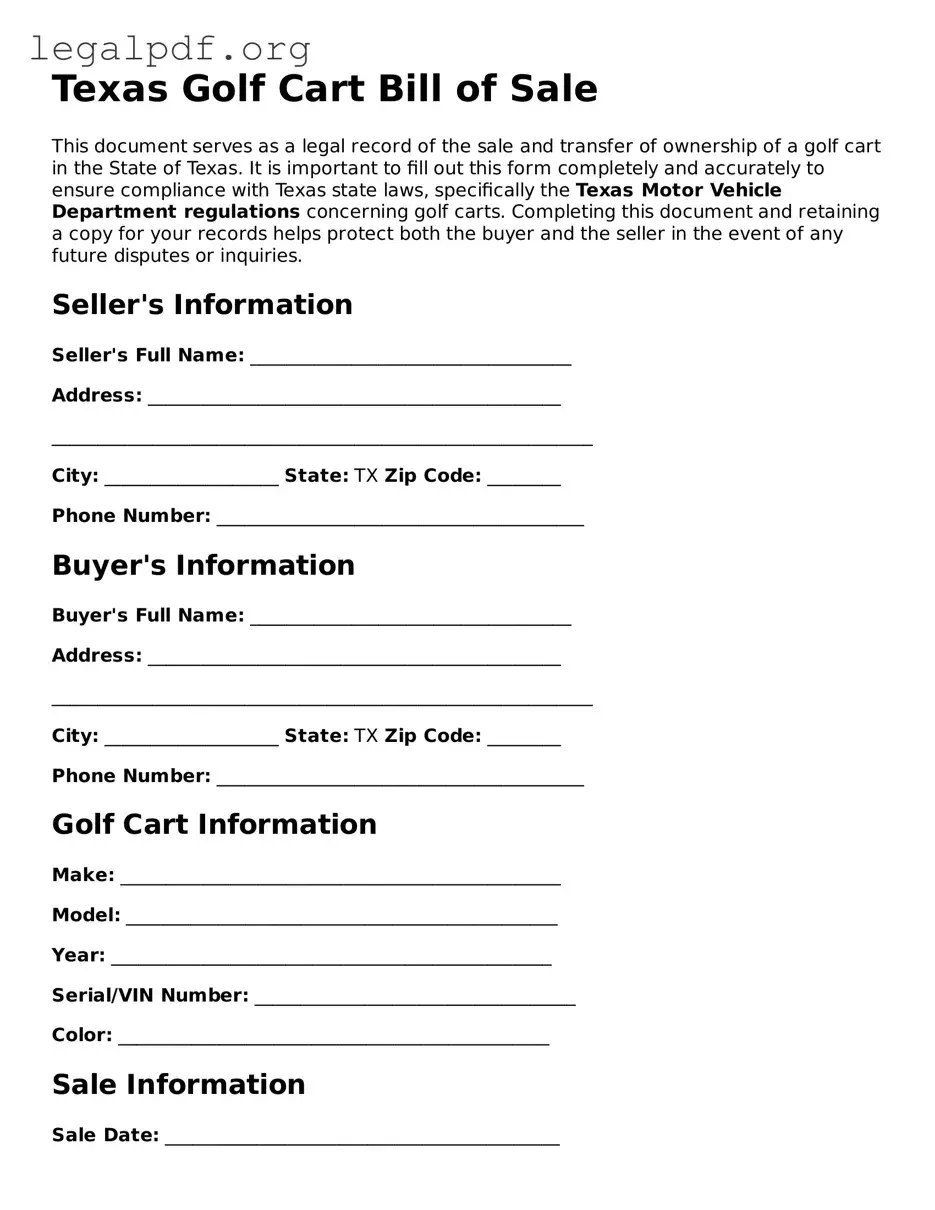 Valid  Golf Cart Bill of Sale Template for Texas